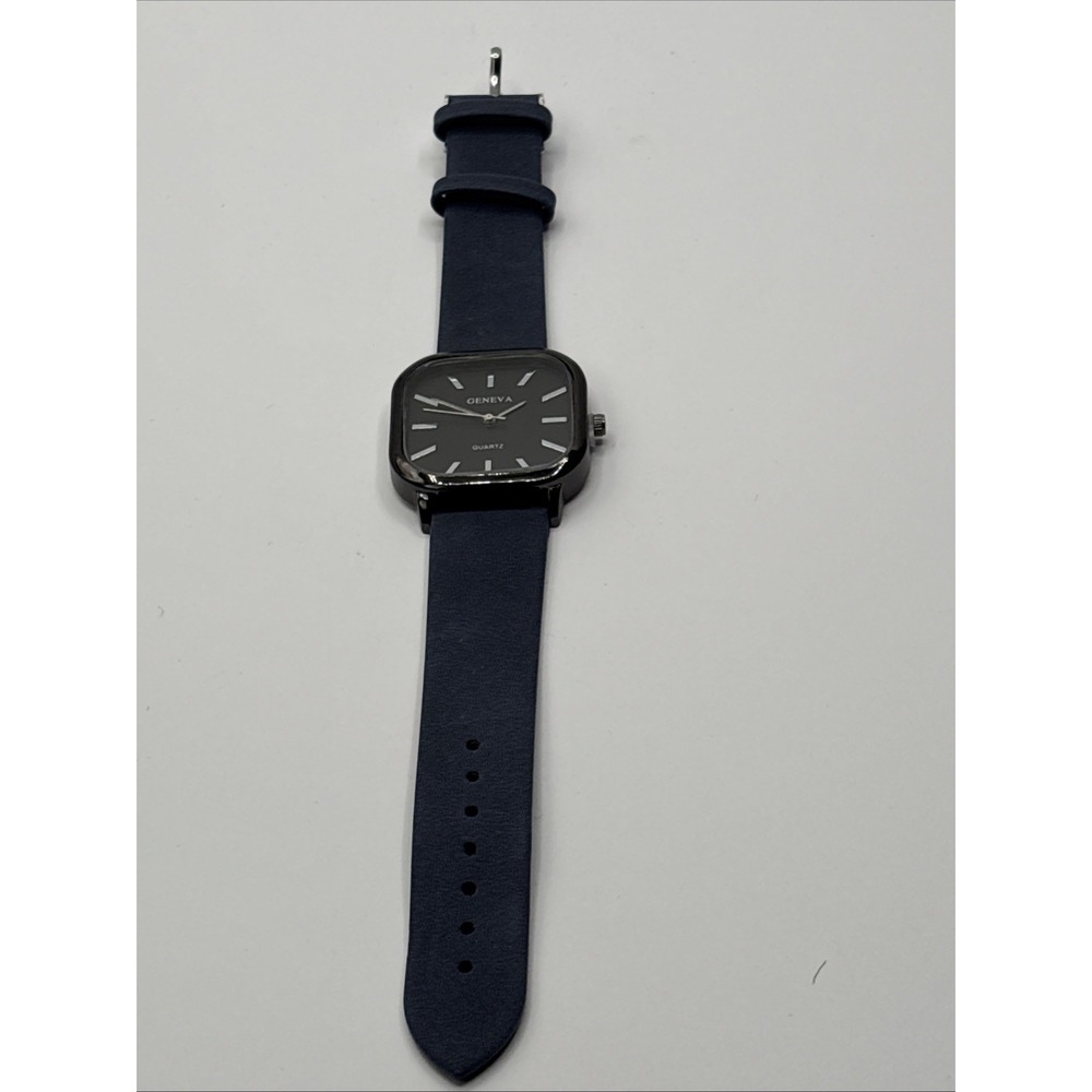 Geneva Quartz Men's Watch Square With Navy Blue Band  New‎ Outside Box